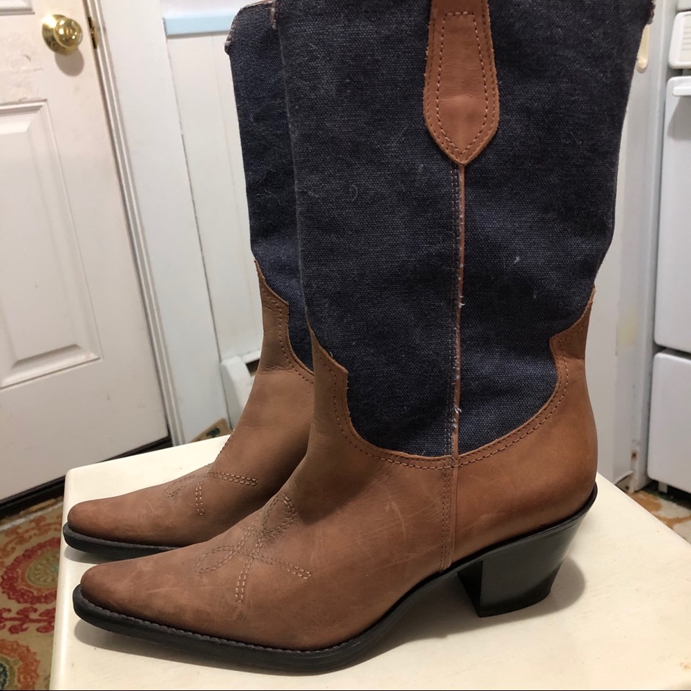 Made in Brazil leather / denim boot Size 7